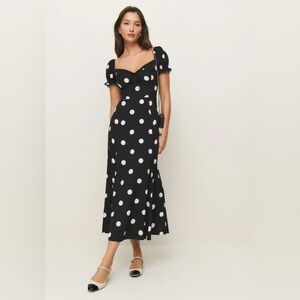 NWT Reformation Shyla Polka Dot Dress with Bow Details Size 6